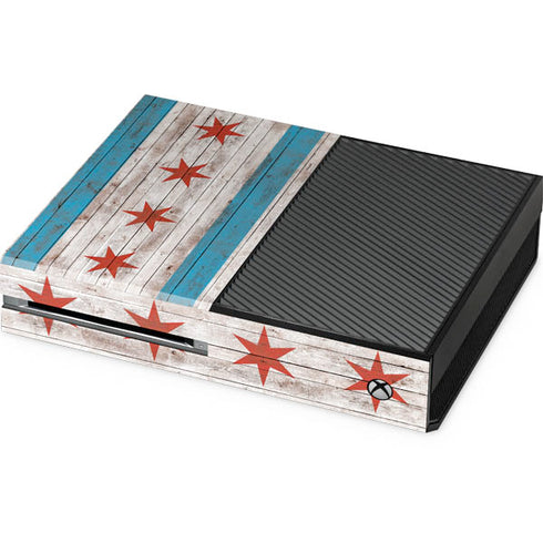 Chicago Flag Dark Wood Xbox One Console Skin